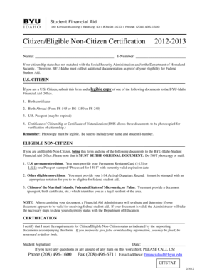 Citizen Eligible Non-Citizen Certification Form