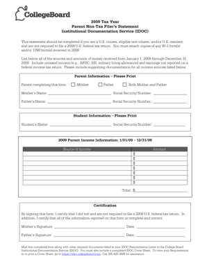 2009 Parent Non-Tax Filer’s Statement