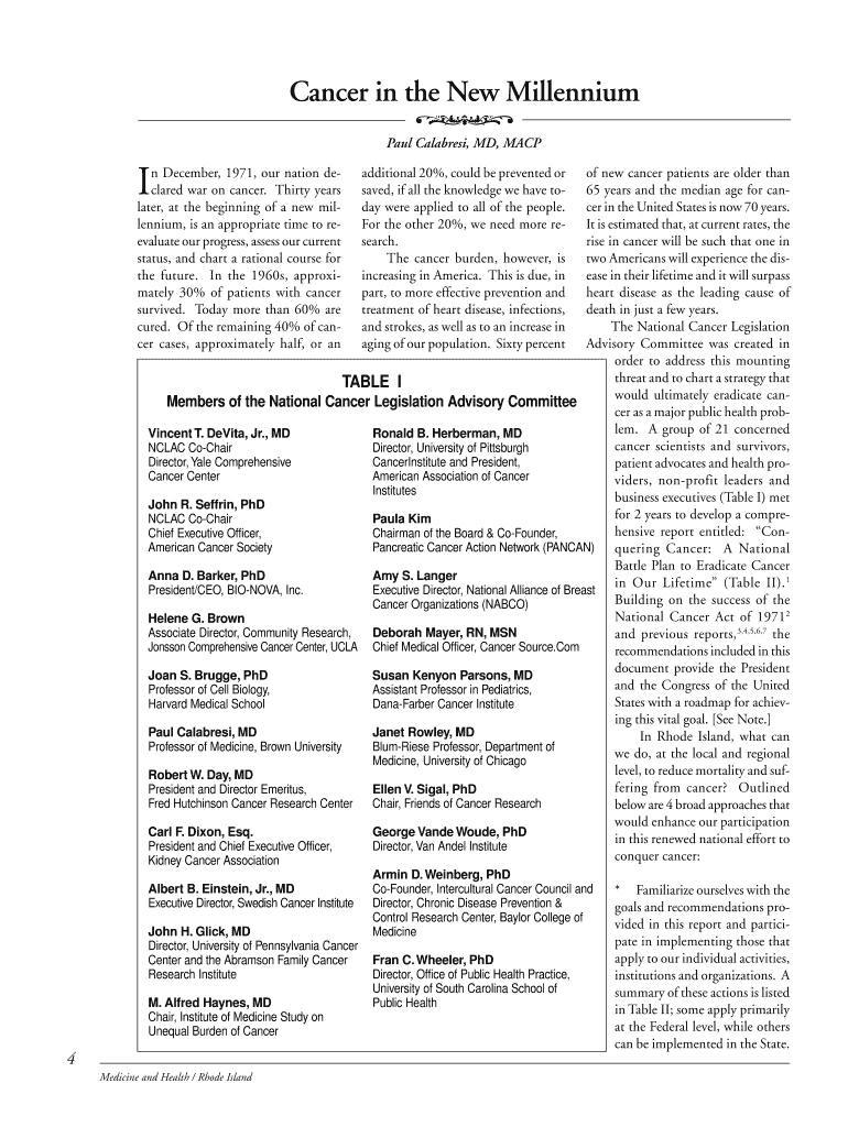 Cancer in the New Millennium Preview on Page 1