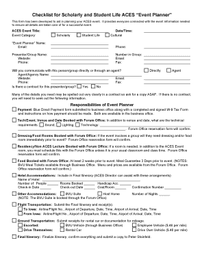 Checklist for Scholarly and Student Life ACES Event Planner