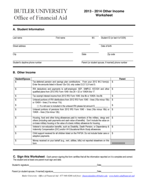 2013-2014 Other Income Worksheet