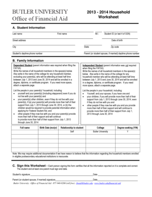 2013-2014 Household Worksheet