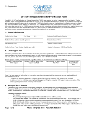 2013-2014 Dependent Student Verification Form