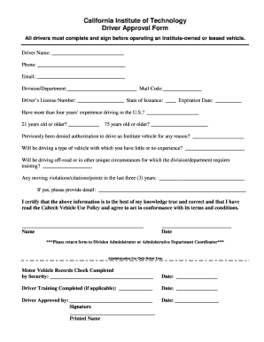 driver approval form at caltech