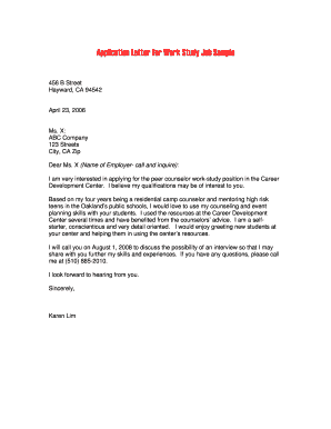 Application Letter for Work Study Job Sample - www20 csueastbay