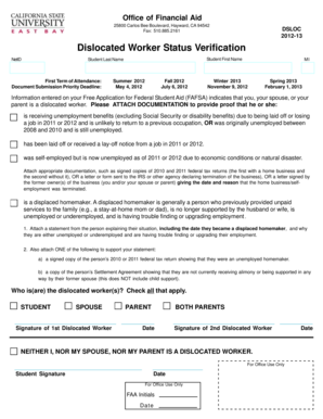 Dislocated Worker Status Verification Form