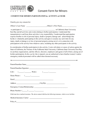 Consent Form for Minors - California State University, East Bay - www20 csueastbay