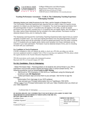 Teaching Performance Assessment Video Permission Form