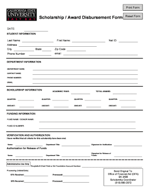 Scholarship Award Disbursement Form