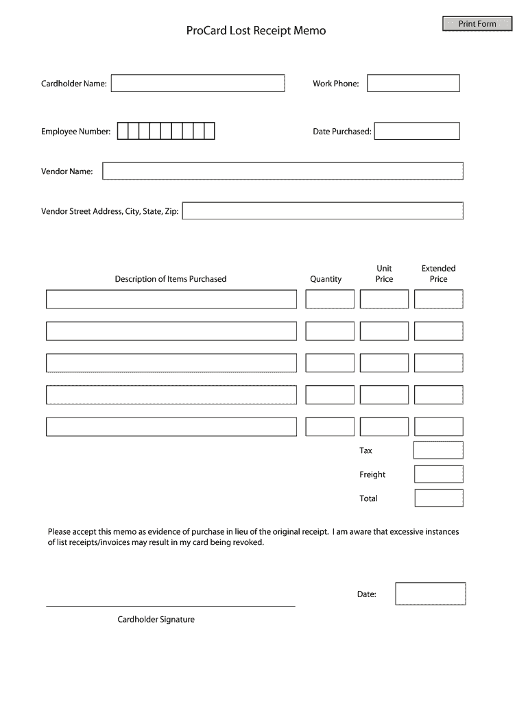 Fillable online fresnostate procard lost receipt memo fresnostate fax