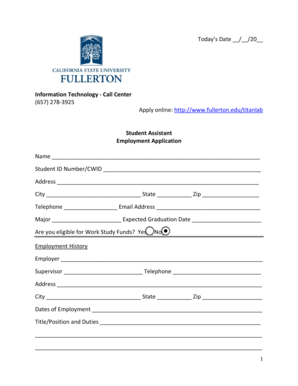 Student Assistant Employment Application