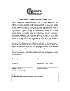 Visual Image & Audio Recording Release Form