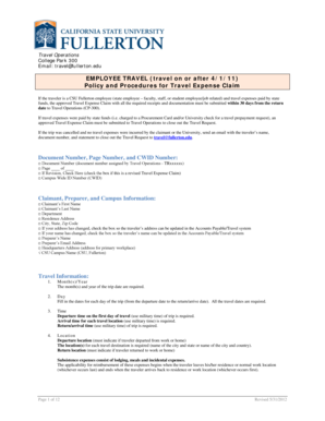 CSU Fullerton Travel Expense Claim