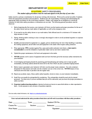 Sculpture Safety Procedures Form