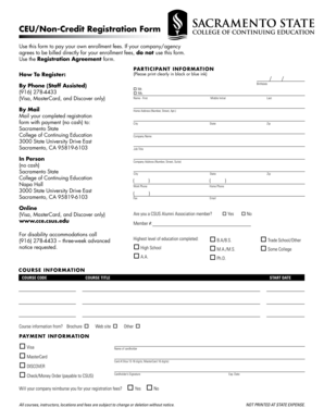 CEU/Non-Credit Registration Form - College of Continuing Education - cce csus