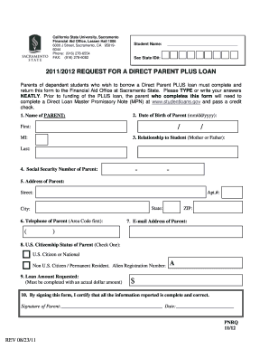 2011/2012 Request for a Direct Parent PLUS Loan