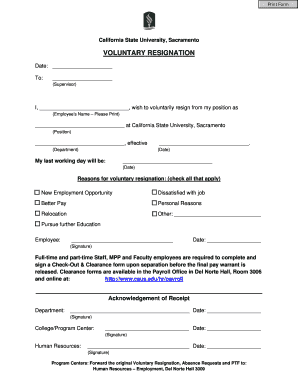 California State University Voluntary Resignation Form