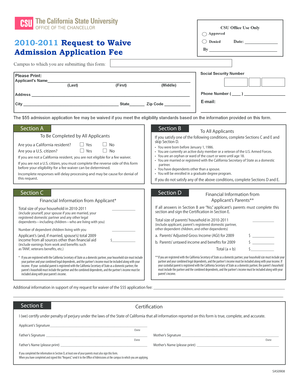 California Admission Application Fee Waiver Request