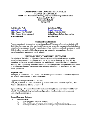 Fillable Online Assessment, Planning, and Instruction in Special ...