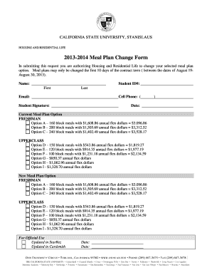 California State University Meal Plan Change Form