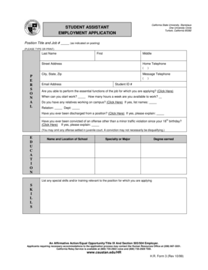California State University Student Assistant Employment Application