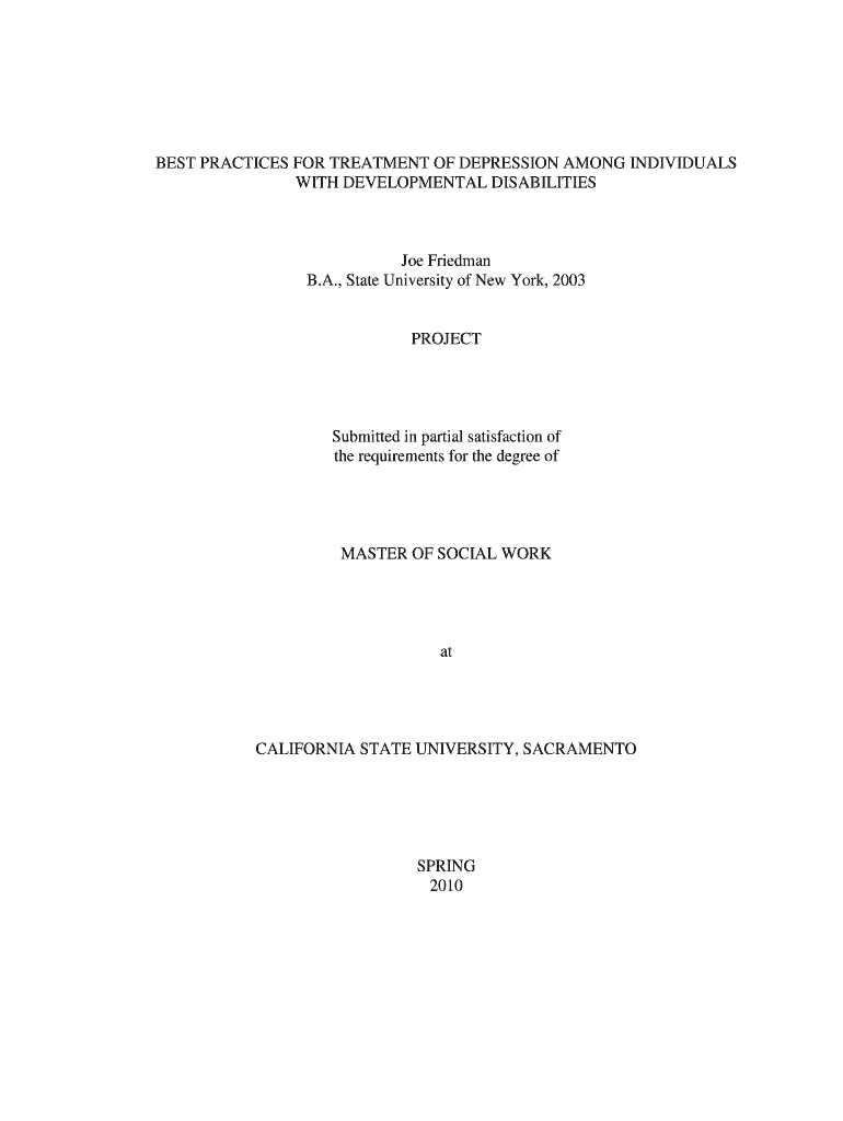 BEST PRACTICES FOR TREATMENT OF DEPRESSION AMONG INDIVIDUALS WITH DEVELOPMENTAL DISABILITIES - csus- Preview on Page 1