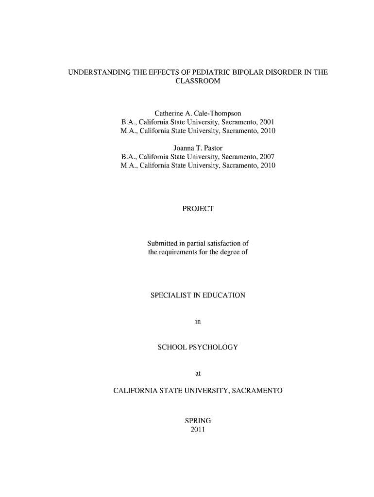 UNDERSTANDING THE EFFECTS OF PEDIATRIC BIPOLAR DISORDER IN THE - csus-dspace calstate Preview on Page 1
