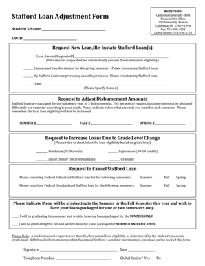 Stafford Loan Adjustment Form