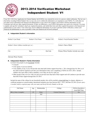 2013–2014 Verification Worksheet