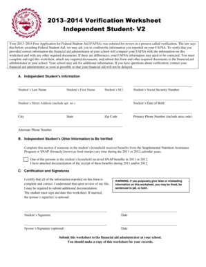 2013–2014 Verification Worksheet