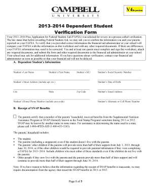 2013–2014 Dependent Student Verification Form