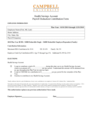 Health Savings Account Payroll Deduction Form