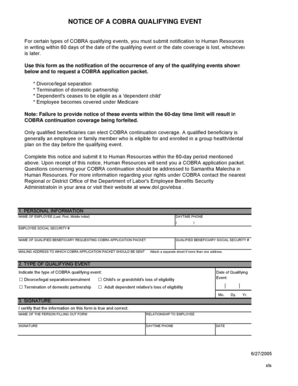 COBRA Qualifying Event Notice