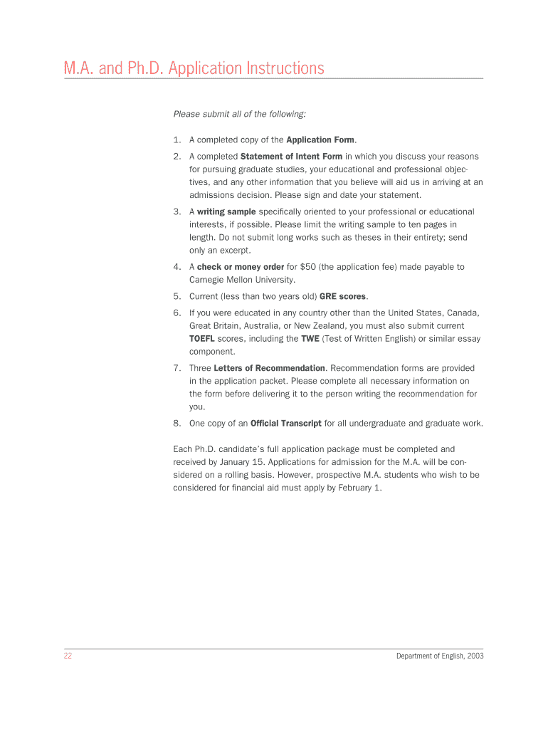 M A and Ph D Application Instructions - English - Carnegie Mellon Preview on Page 1