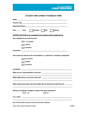 Student Employment Feedback Form