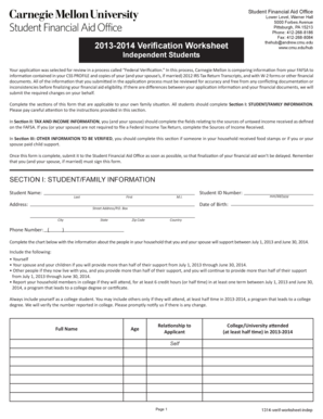 2013-2014 Verification Worksheet