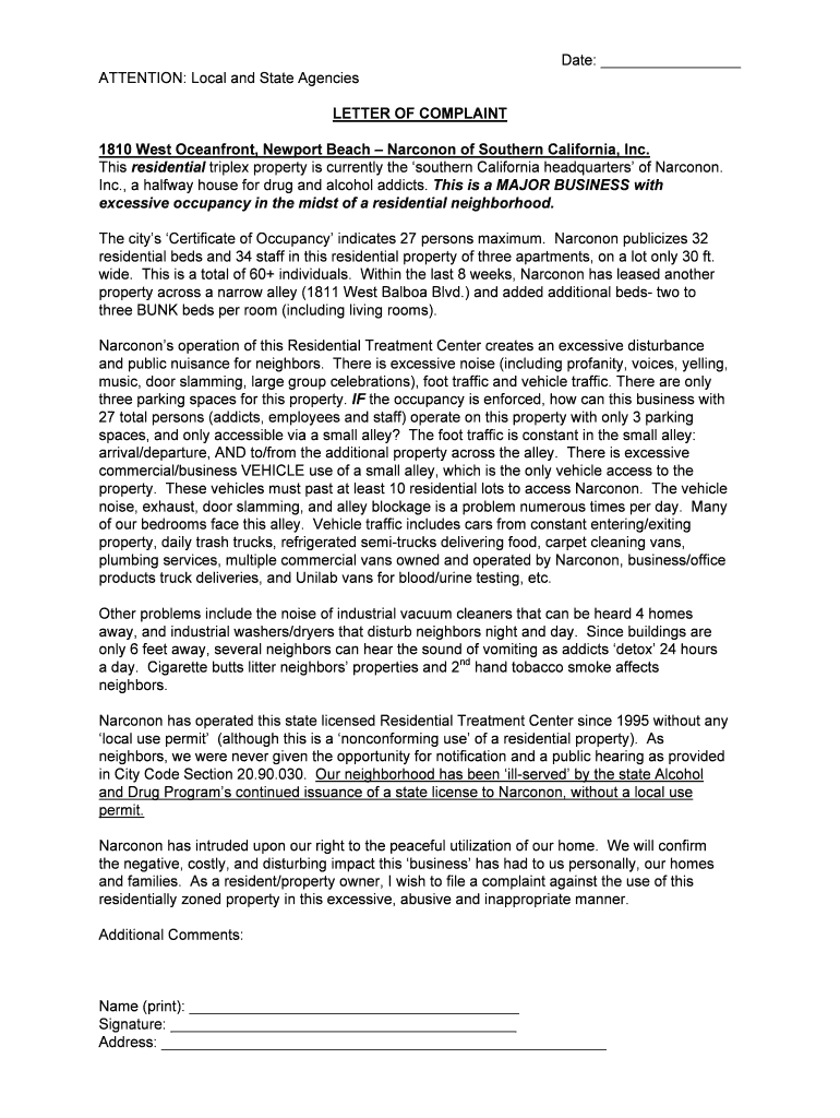 FORM letter to complain doc Preview on Page 1