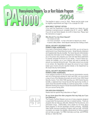 Instructional booklet example - 2004 PA Property Tax or Rent Rebate Program Instruction Booklet (PA-1000). Forms/Publications - club cc cmu