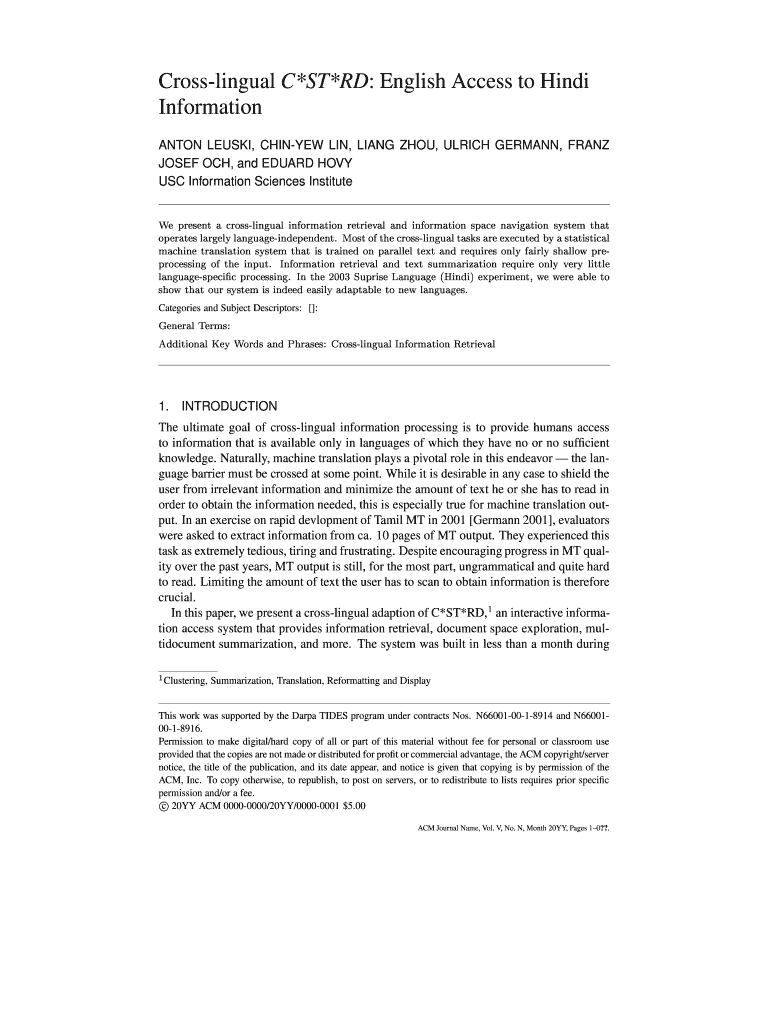 Cross-lingual C*ST*RD: English Access to Hindi Preview on Page 1