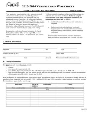 2013-2014 Verification Worksheet