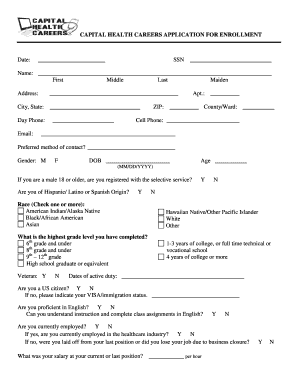 Capital Health Careers Application for Enrollment