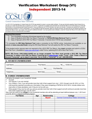 2013-2014 Verification Worksheet