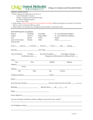 Central Methodist University Graduate Application