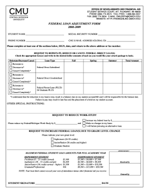 Federal Loan Adjustment Form