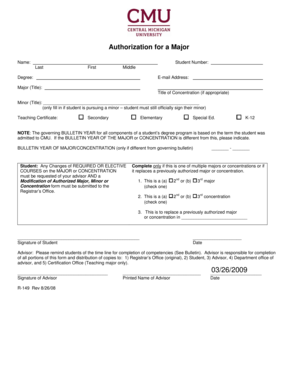 Student Major Authorization Form