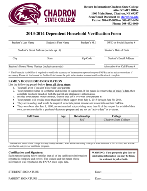 2013-2014 Dependent Household Verification Form