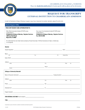 Chamberlain College Transcript Request Form