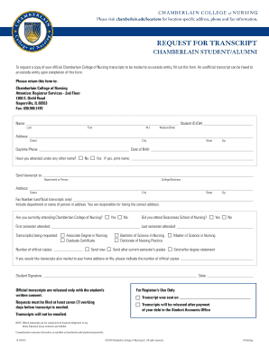 Chamberlain College Nursing Transcript Request Form