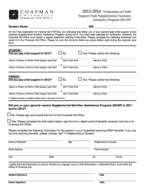 University Child Support SNAP Verification Form