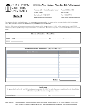 2012 Student Non-Tax Filer’s Statement